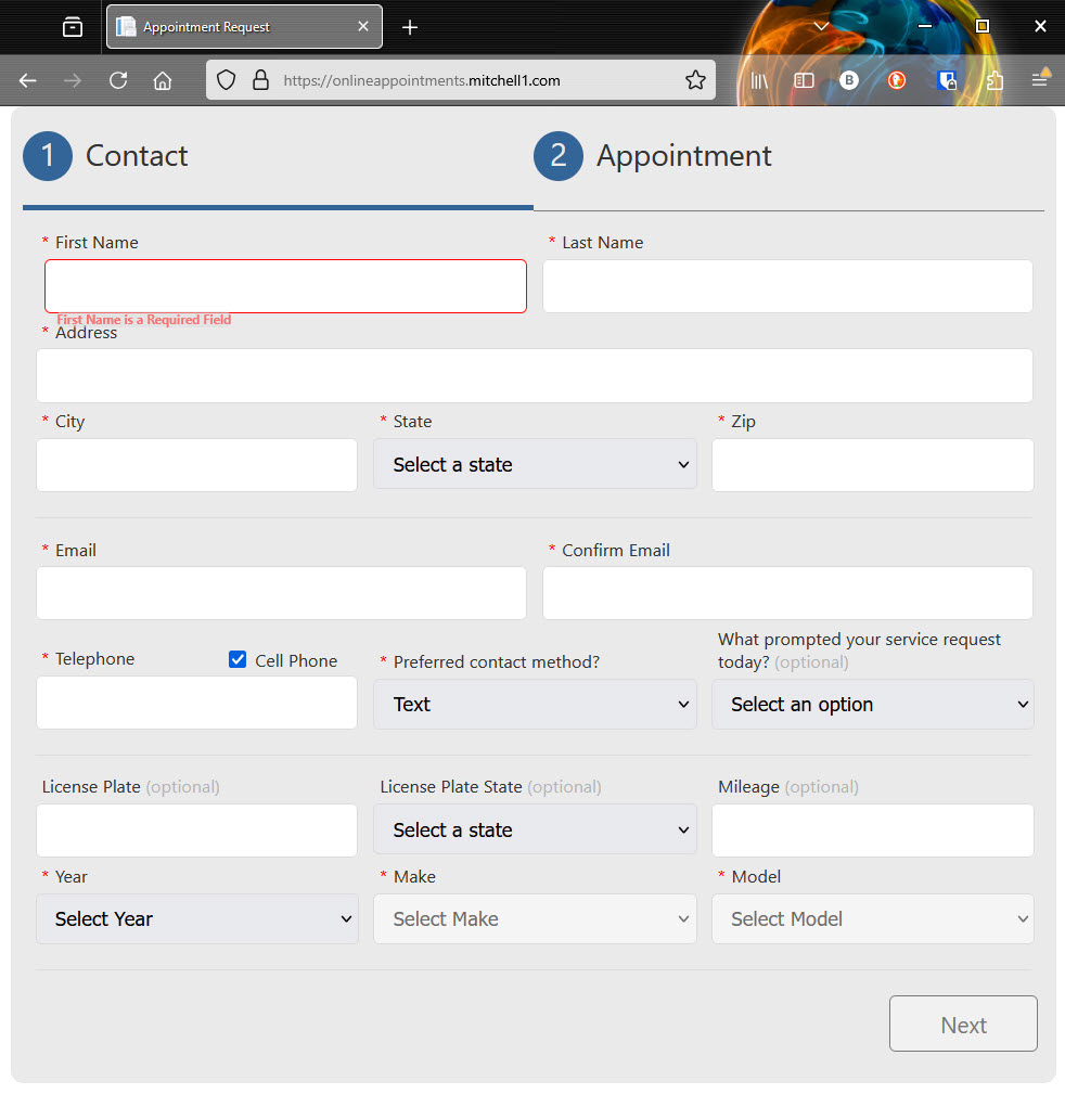 M1 CRM Appt Page